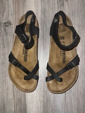 BIRKENSTOCK Yara Wedge Sandals Womens Size EU 38 US 7 Black Habana Oiled Leather
